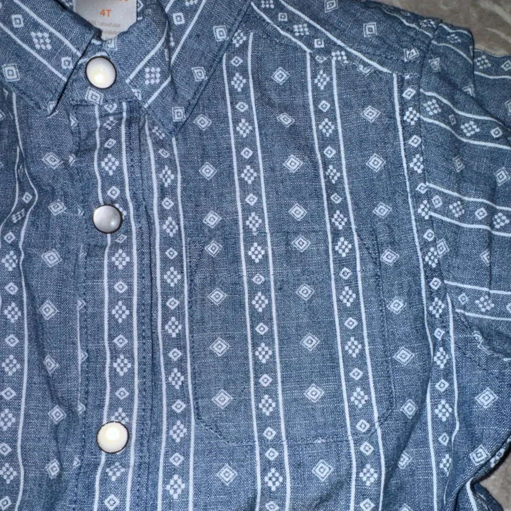 Gymboree Boys Blue Chambray Geometric Button Down Shirt Size 4T
